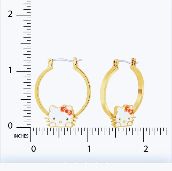 Hello Kitty Hoop Gold Plated and Enamel Earrings, New. - Picture 9 of 11